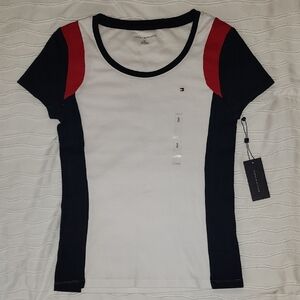 Tommy Hilfiger Women's Black, White, and Red Tee